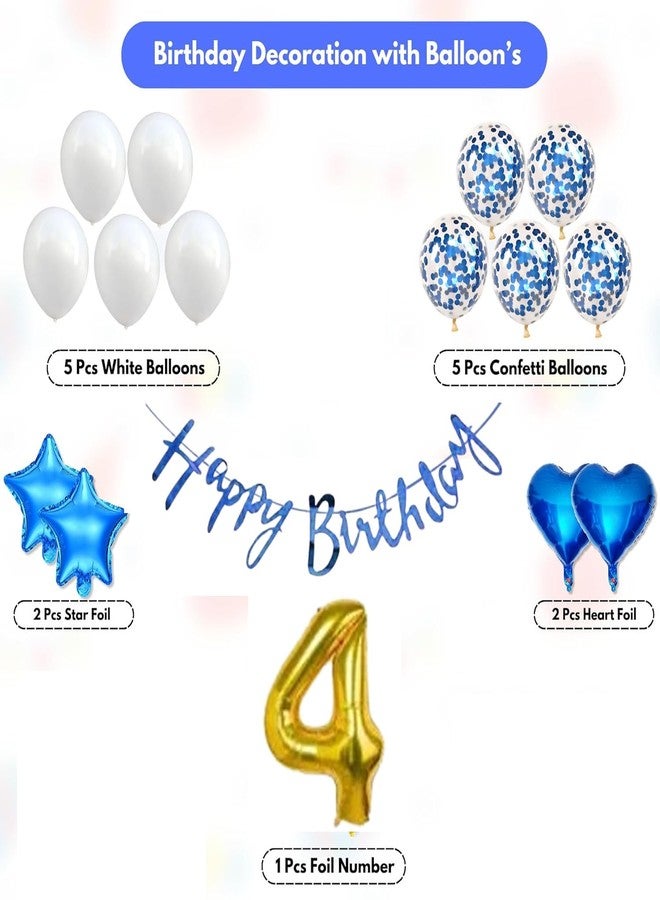 SOI 4th Birthday Decoration Kit for Boys - Blue Happy Birthday Banner, Balloons, Mylar Stars & Hearts, Gold Number 4 Mylar Balloon - Party Supplies - Image 2